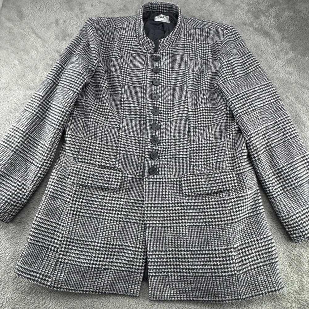 Nearkin Blazer Jacket Womens XXL Black White New Glen Plaid Wool Mandarin Collar